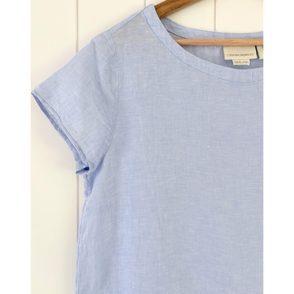 Cynthia Rowley 100% Linen Boxy Blouse Top Light Blue Short Sleeve Beachy Medium - Picture 5 of 9